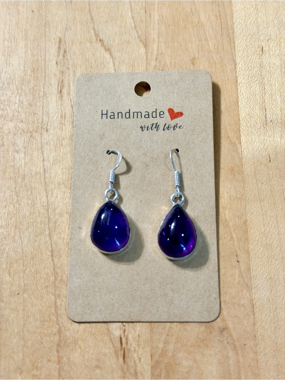 Handmade Classic Purple Amethyst Teardrop Dangle Earrings - 925 Plated/Stamped